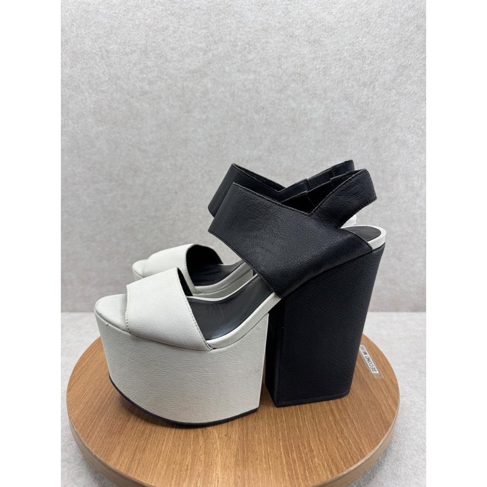 Matiko Platform Sandals 8 Black White Colorblock Chunky Block Heel Avant Garde - Picture 3 of 9